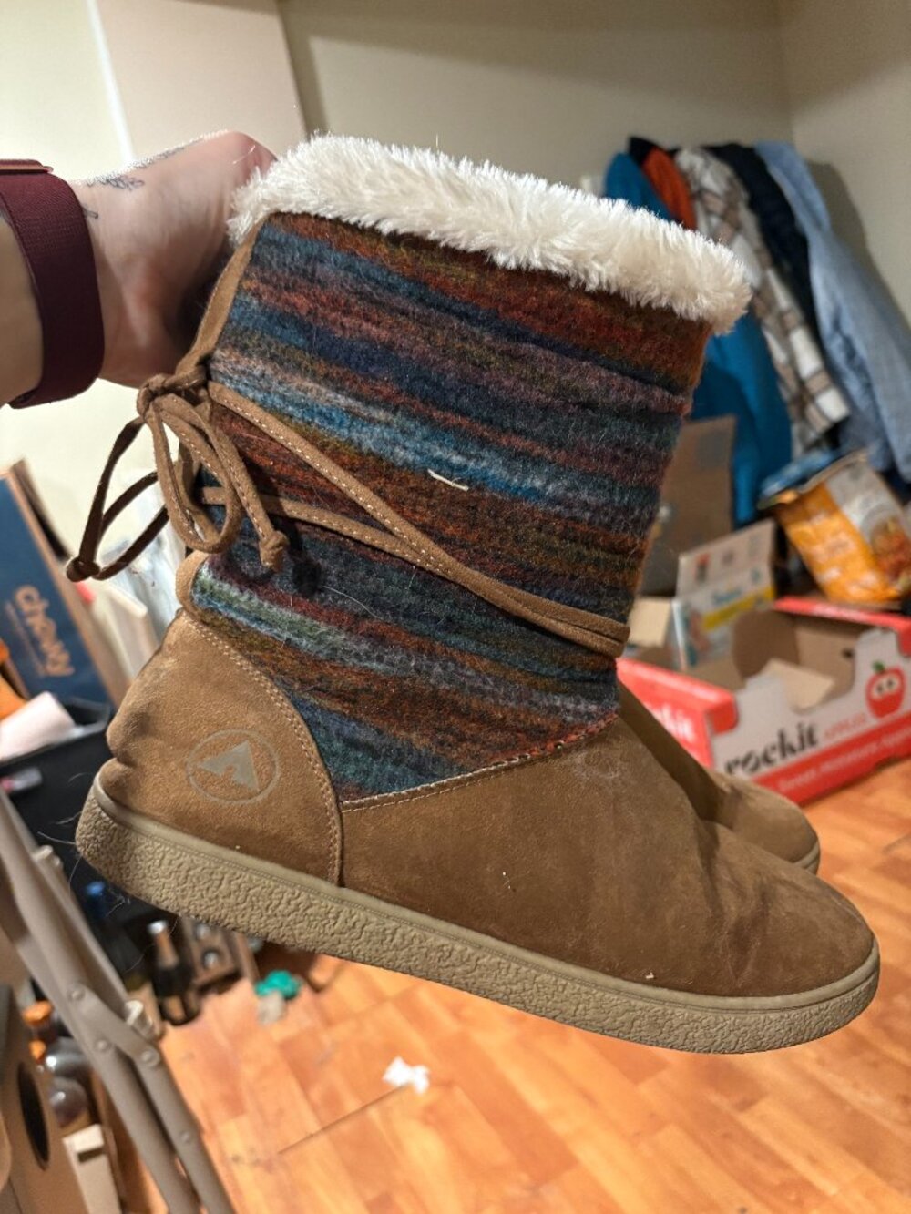 Faux Fur Lined Sherpa Boots, Size 12